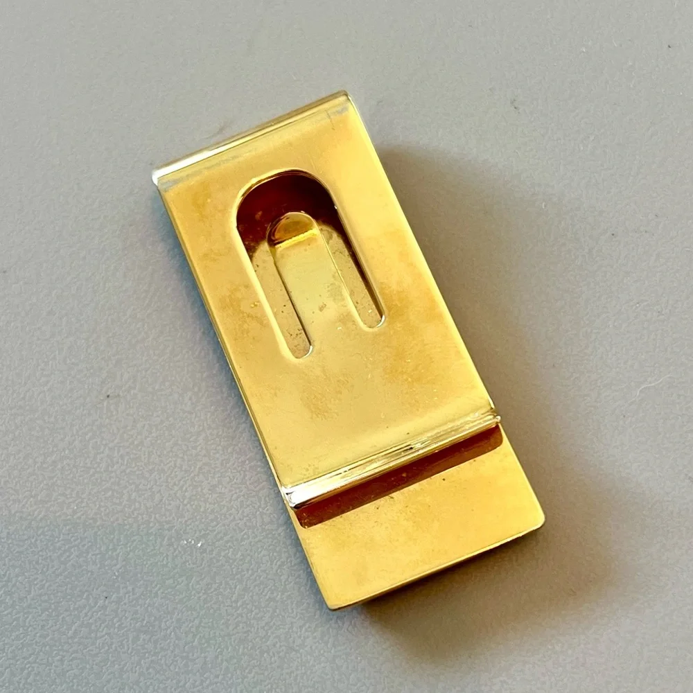 Money Clip Gold Tone Textured Three Rhinestones